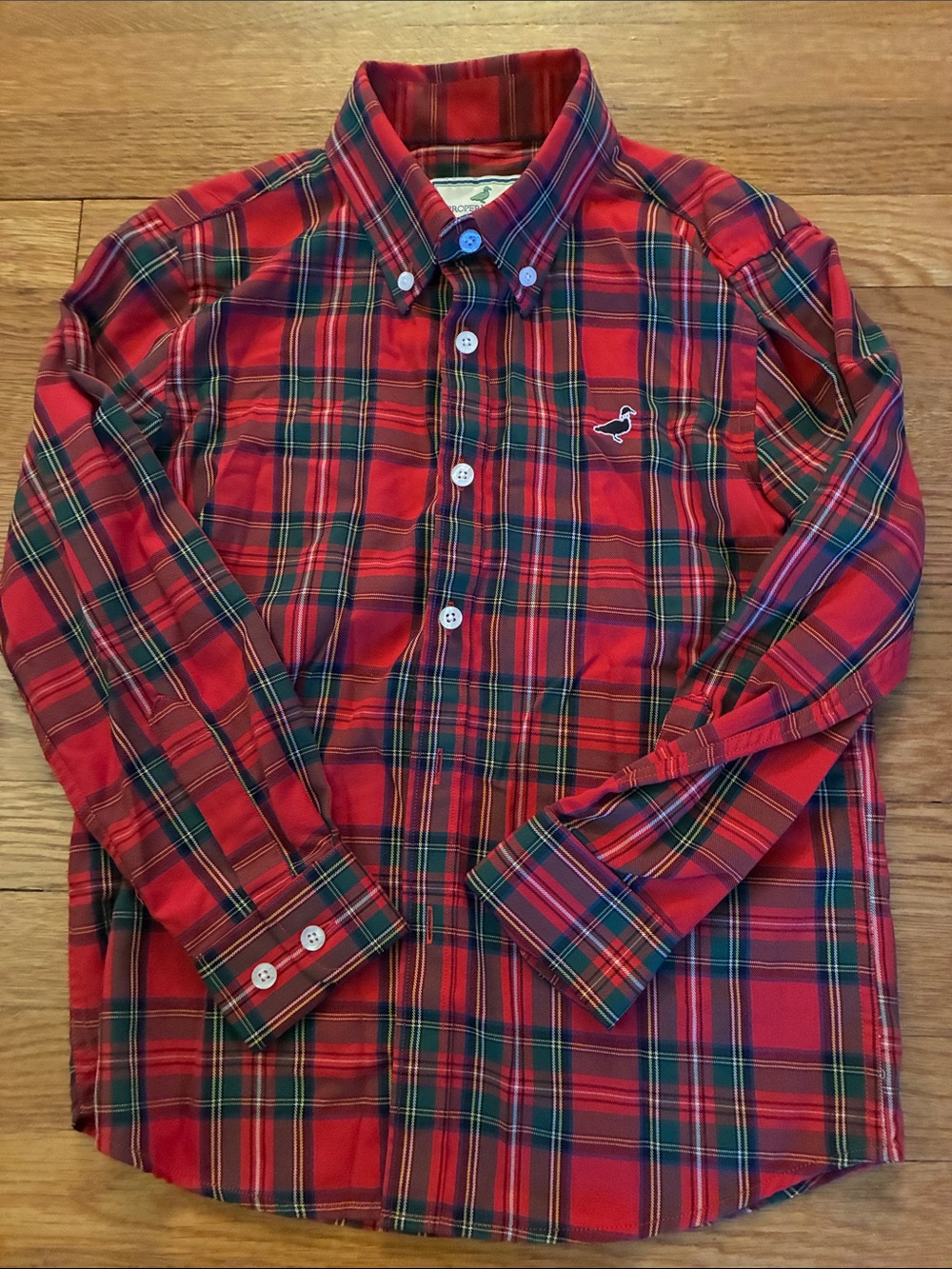 Boys Red Plaid Button-Down Shirt with Embroidered Logo
